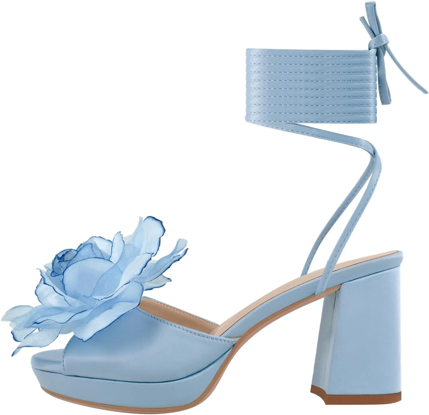 richealnini Floral Ankle Strappy Heel Sandals for Women Lace Up Block Heels