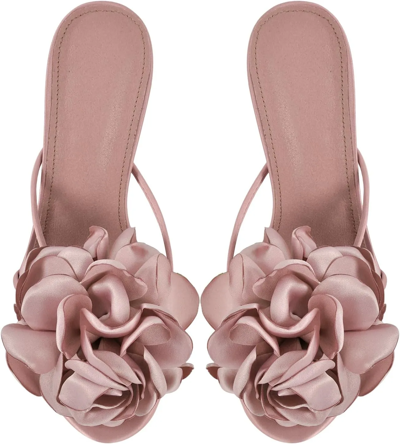 richealnini Floral Heels Sandals for Women Slip On Clear Heels Square Toe Stilettos
