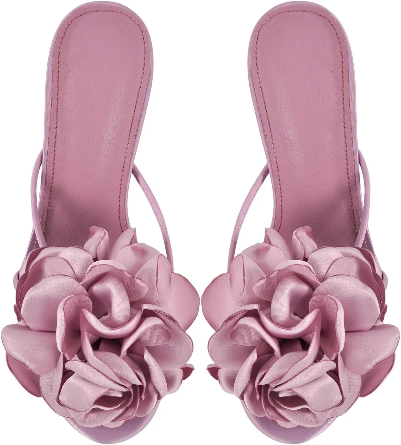 richealnini Floral Heels Sandals for Women Slip On Clear Heels Square Toe Stilettos