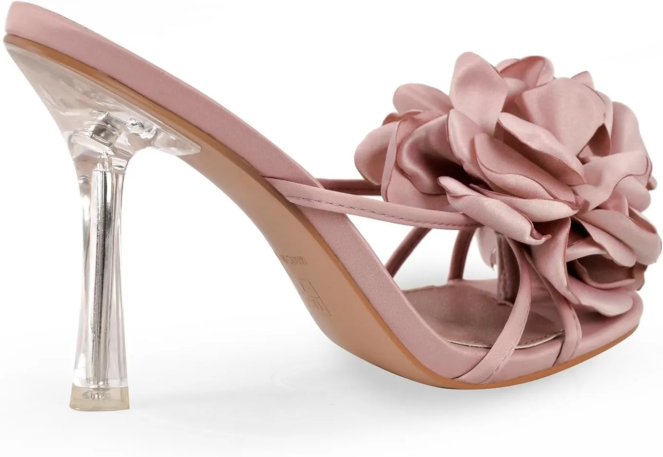 richealnini Floral Heels Sandals for Women Slip On Clear Heels Square Toe Stilettos