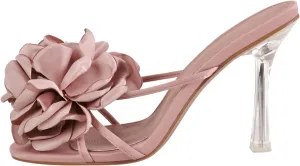 richealnini Floral Heels Sandals for Women Slip On Clear Heels Square Toe Stilettos