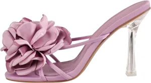 richealnini Floral Heels Sandals for Women Slip On Clear Heels Square Toe Stilettos