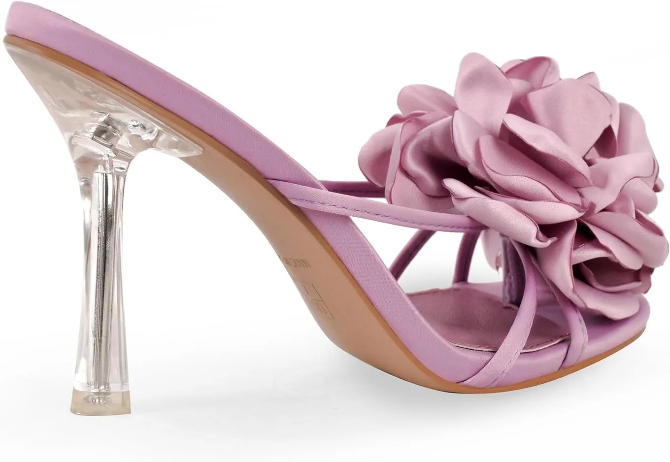 richealnini Floral Heels Sandals for Women Slip On Clear Heels Square Toe Stilettos