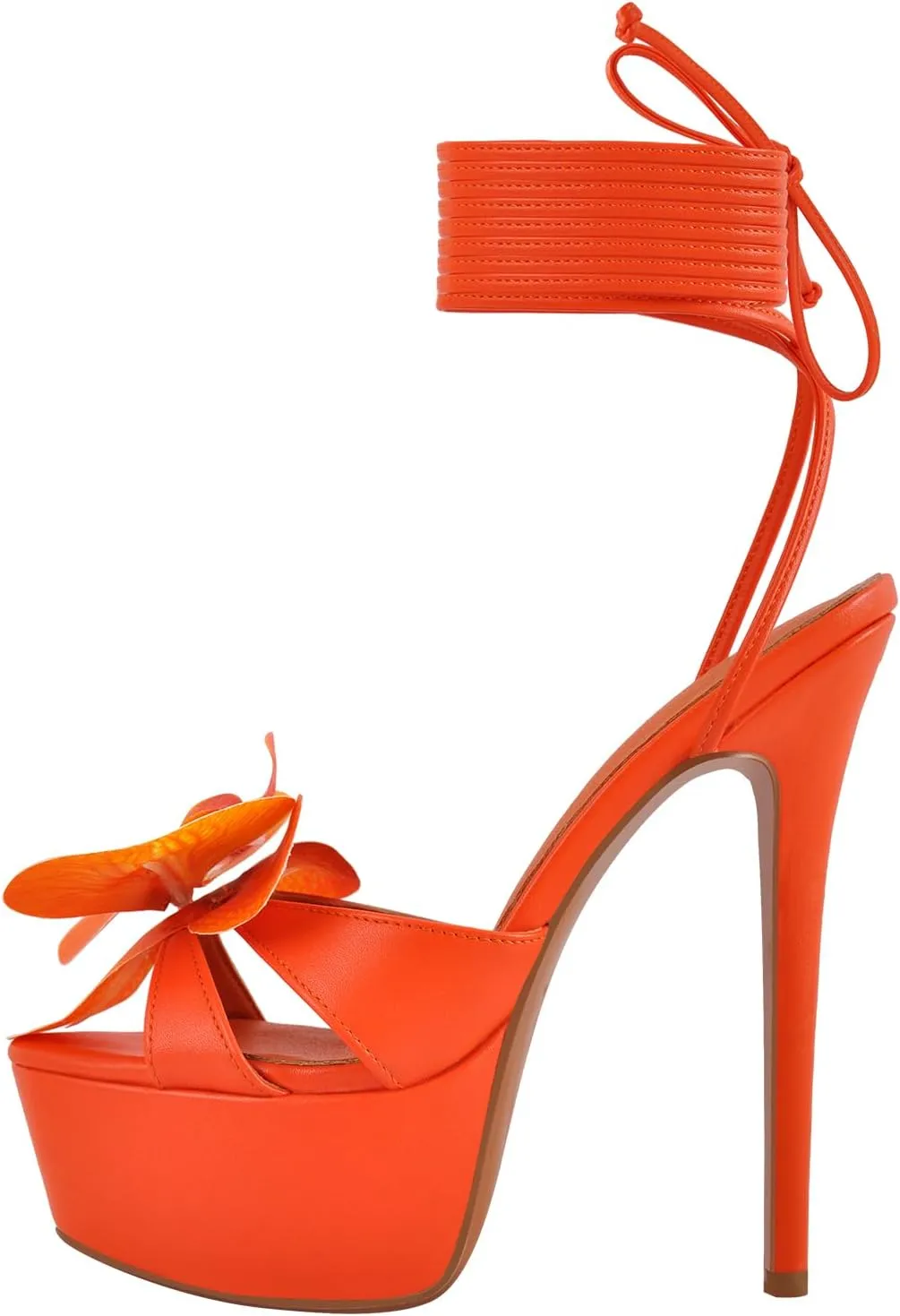 richealnini Floral Orchid Heels for Women Ankle Strap Platform Sandals Open Toe Flowers Strappy Stiletto High Heels