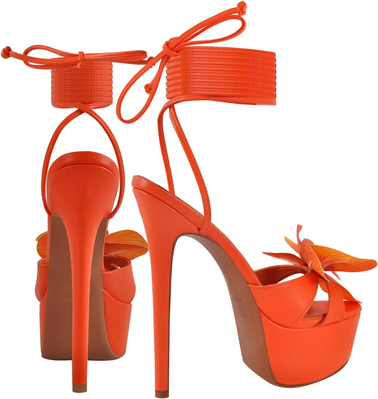 richealnini Floral Orchid Heels for Women Ankle Strap Platform Sandals Open Toe Flowers Strappy Stiletto High Heels