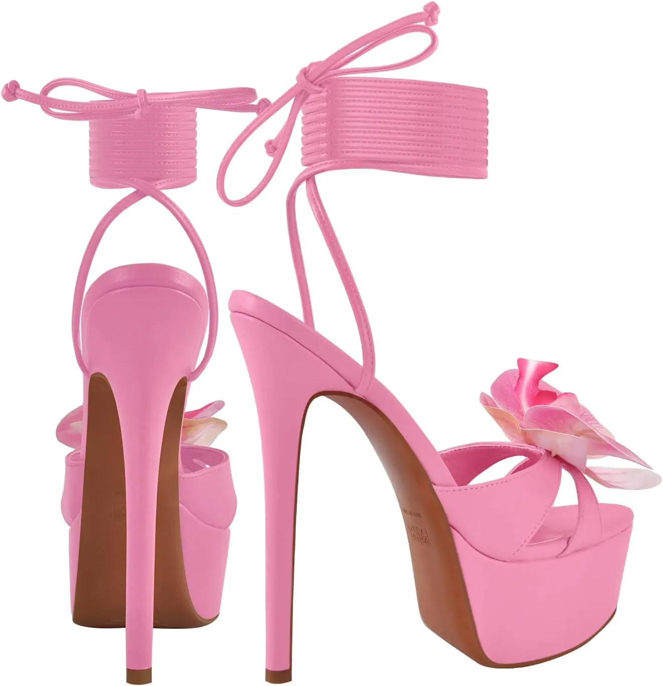 richealnini Floral Orchid Heels for Women Ankle Strap Platform Sandals Open Toe Flowers Strappy Stiletto High Heels