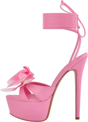richealnini Floral Orchid Heels for Women Ankle Strap Platform Sandals Open Toe Flowers Strappy Stiletto High Heels
