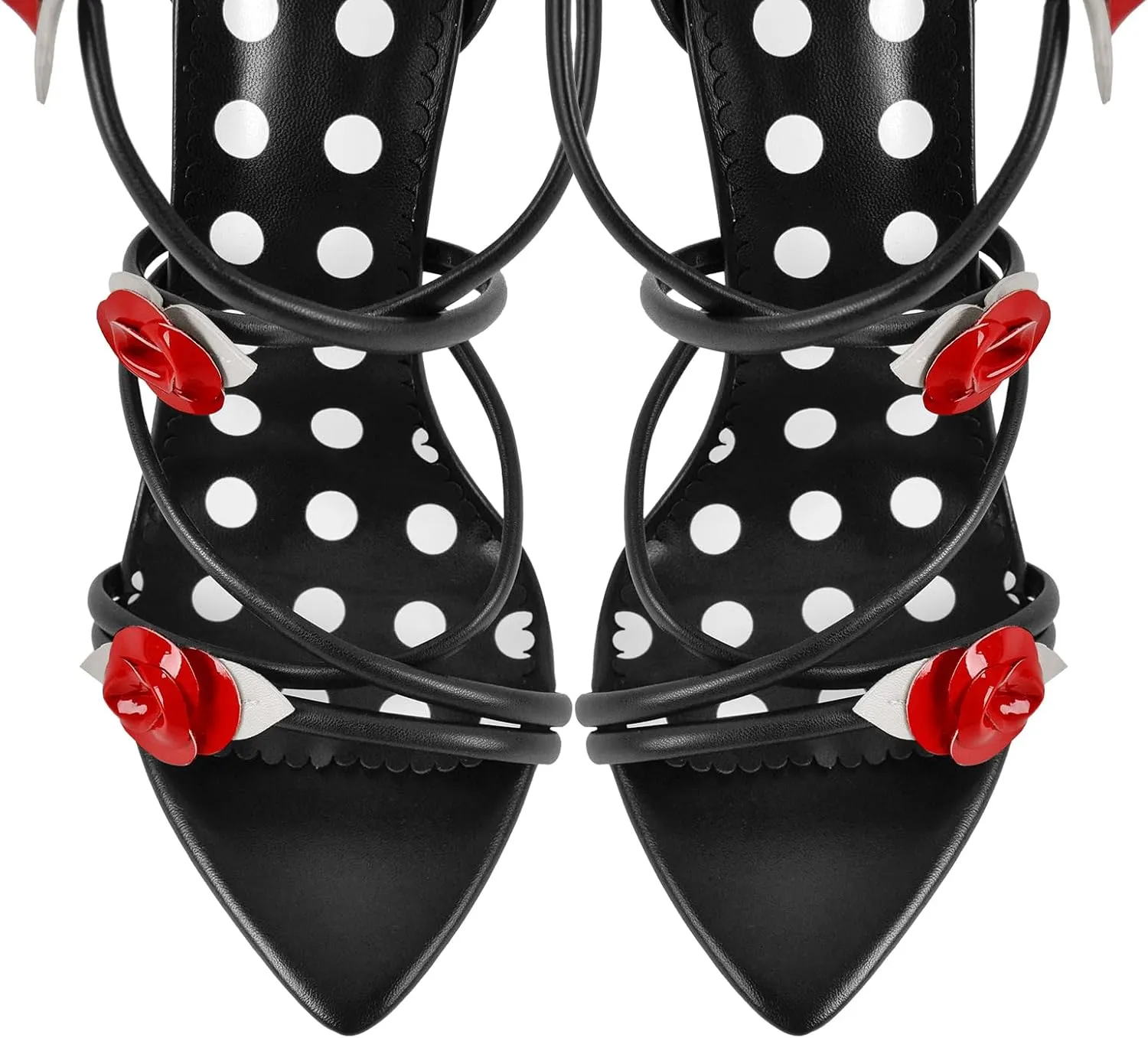 richealnini Flower Heels for Women Sexy Pointed Toe Strappy Sandals with Stiletto Ankle Strap Floral Lace Up Party Wedding Shoes