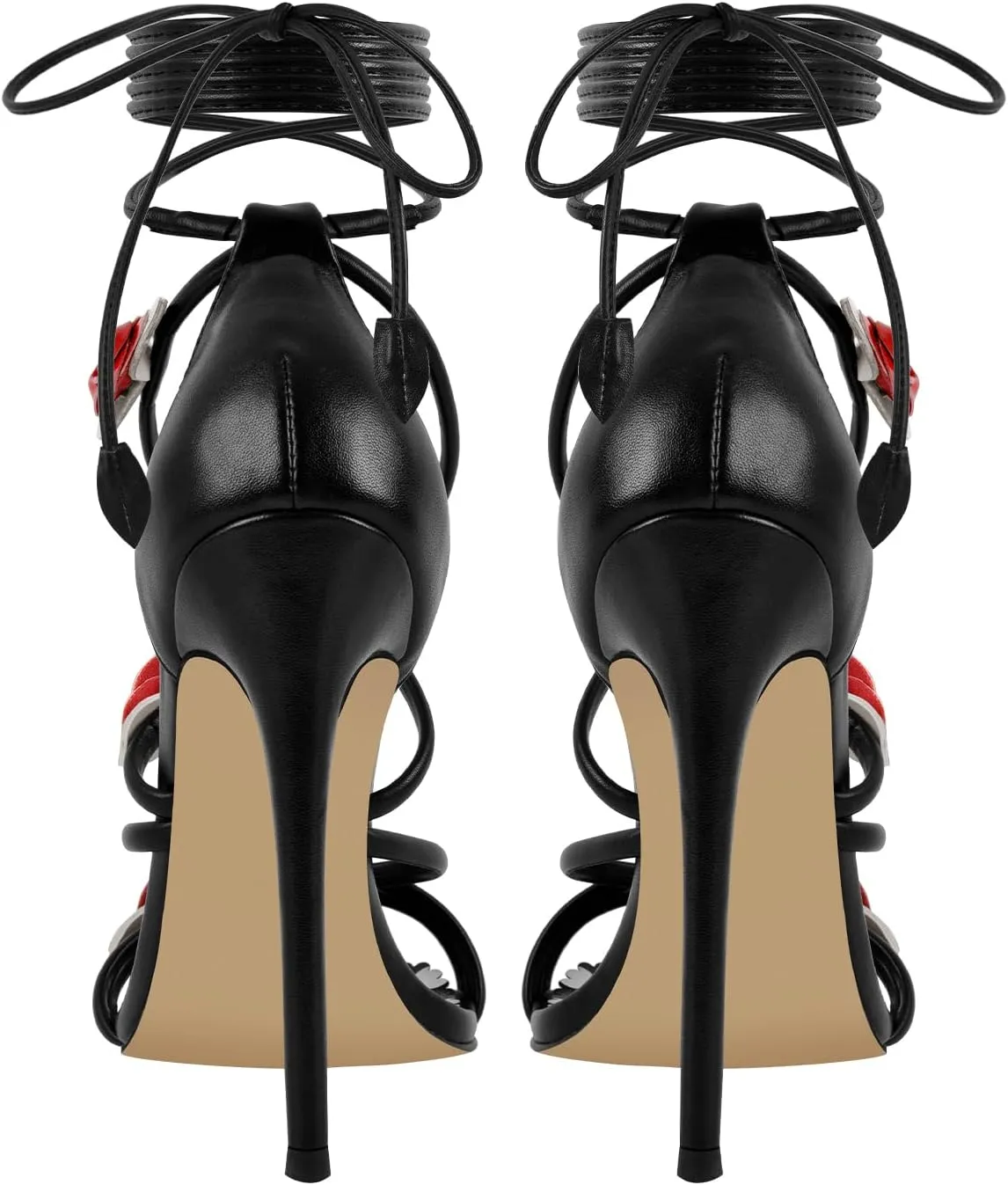 richealnini Flower Heels for Women Sexy Pointed Toe Strappy Sandals with Stiletto Ankle Strap Floral Lace Up Party Wedding Shoes