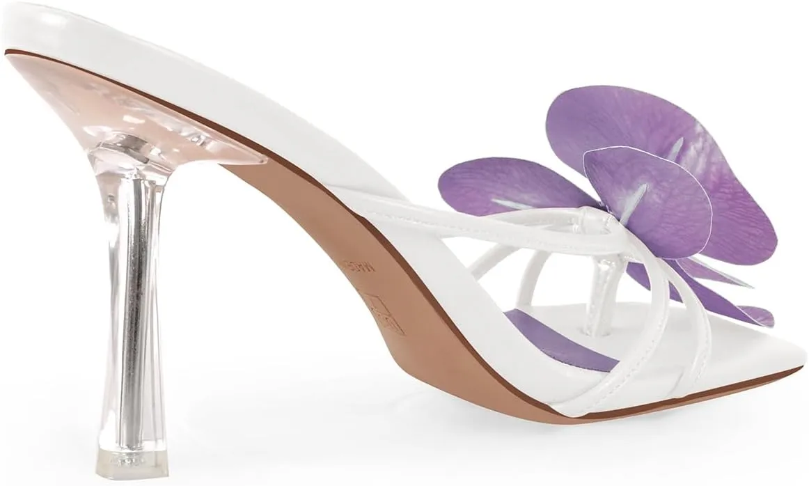 richealnini Orchid Heels for Women Slip On Clear Heels