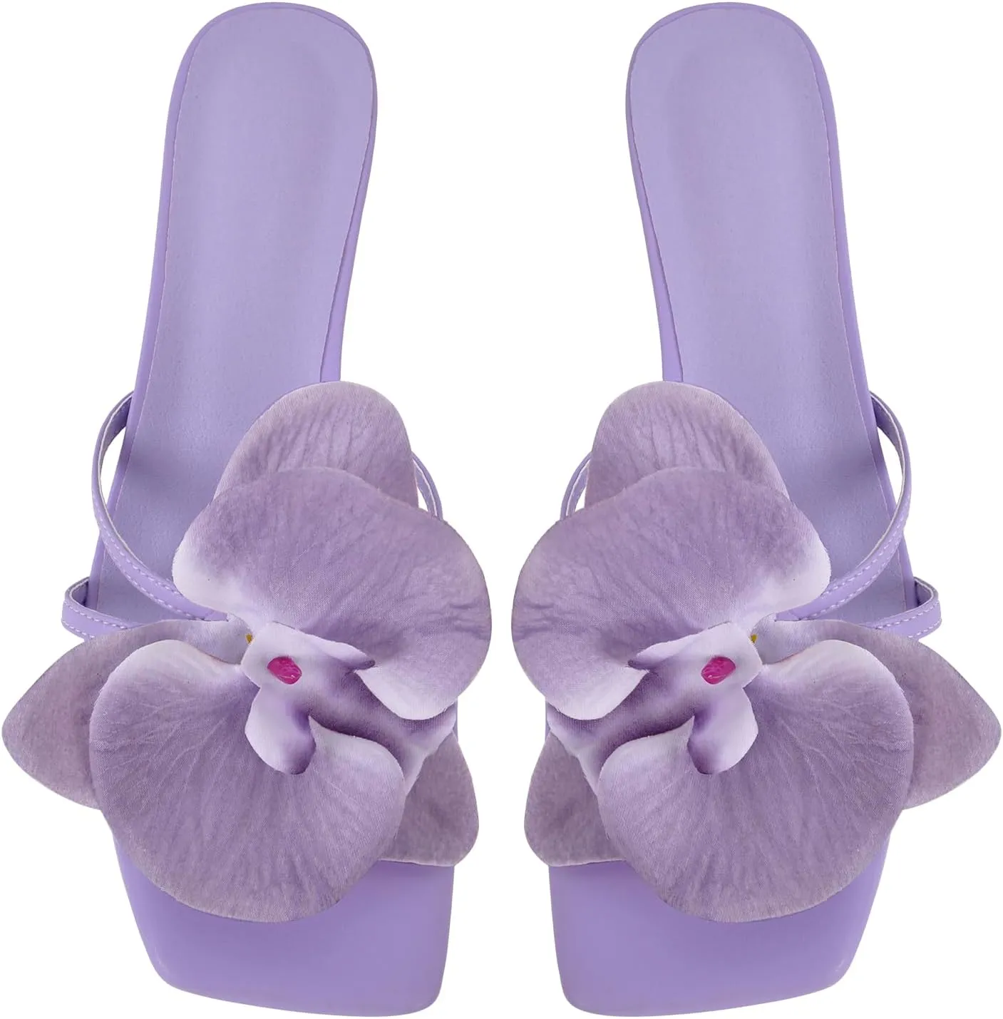 richealnini Orchid Heels for Women Slip On Floral Block Heels