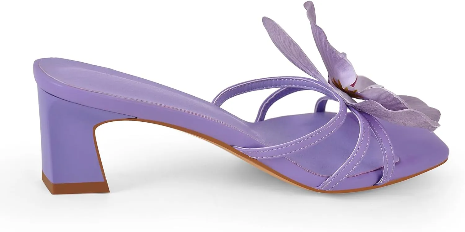 richealnini Orchid Heels for Women Slip On Floral Block Heels
