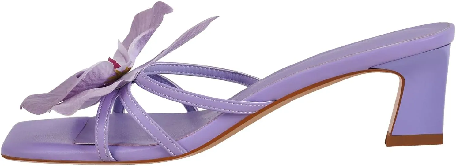 richealnini Orchid Heels for Women Slip On Floral Block Heels