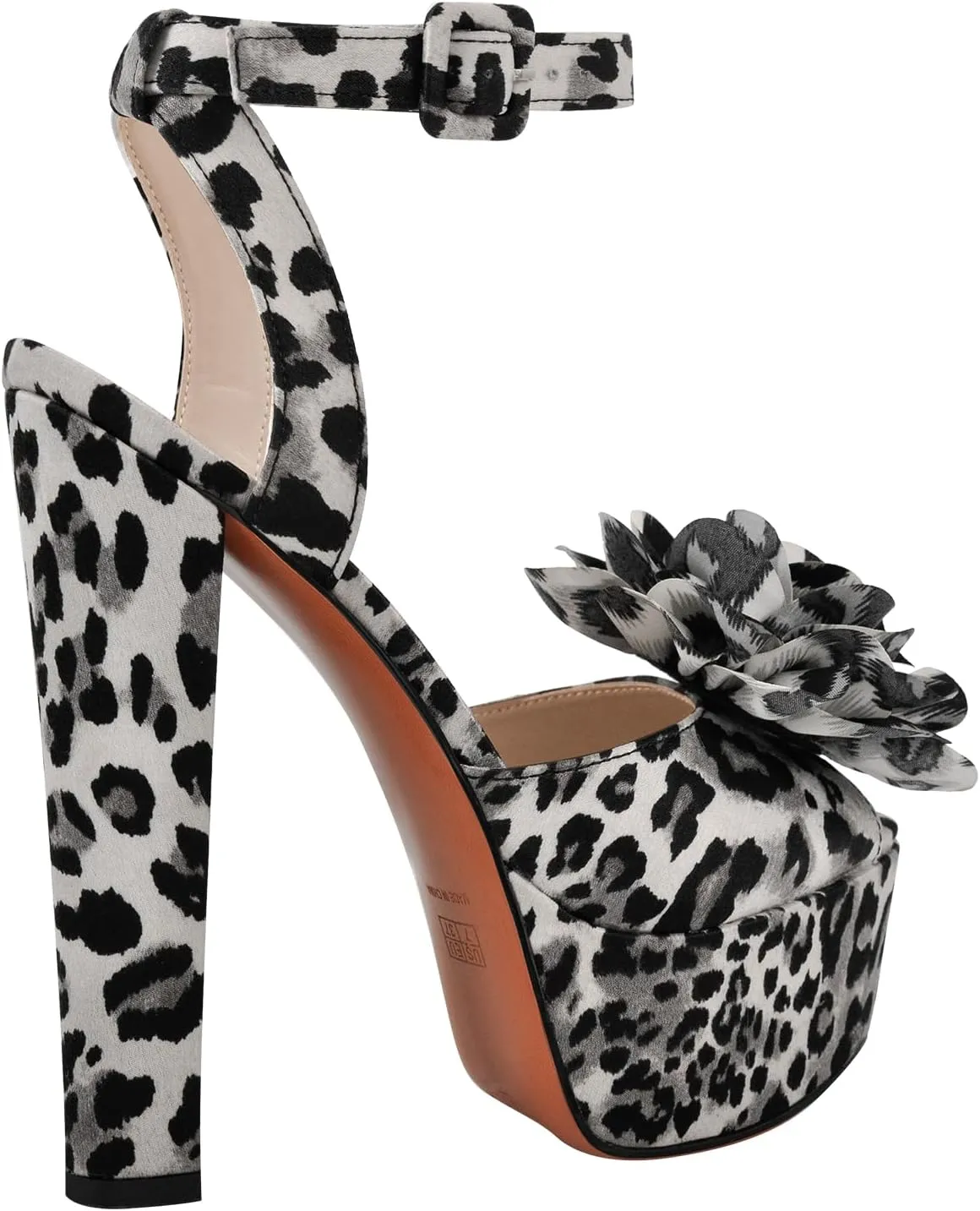 richealnini Platform Heel for Women Leopard Print Sandals Block Flower Heels