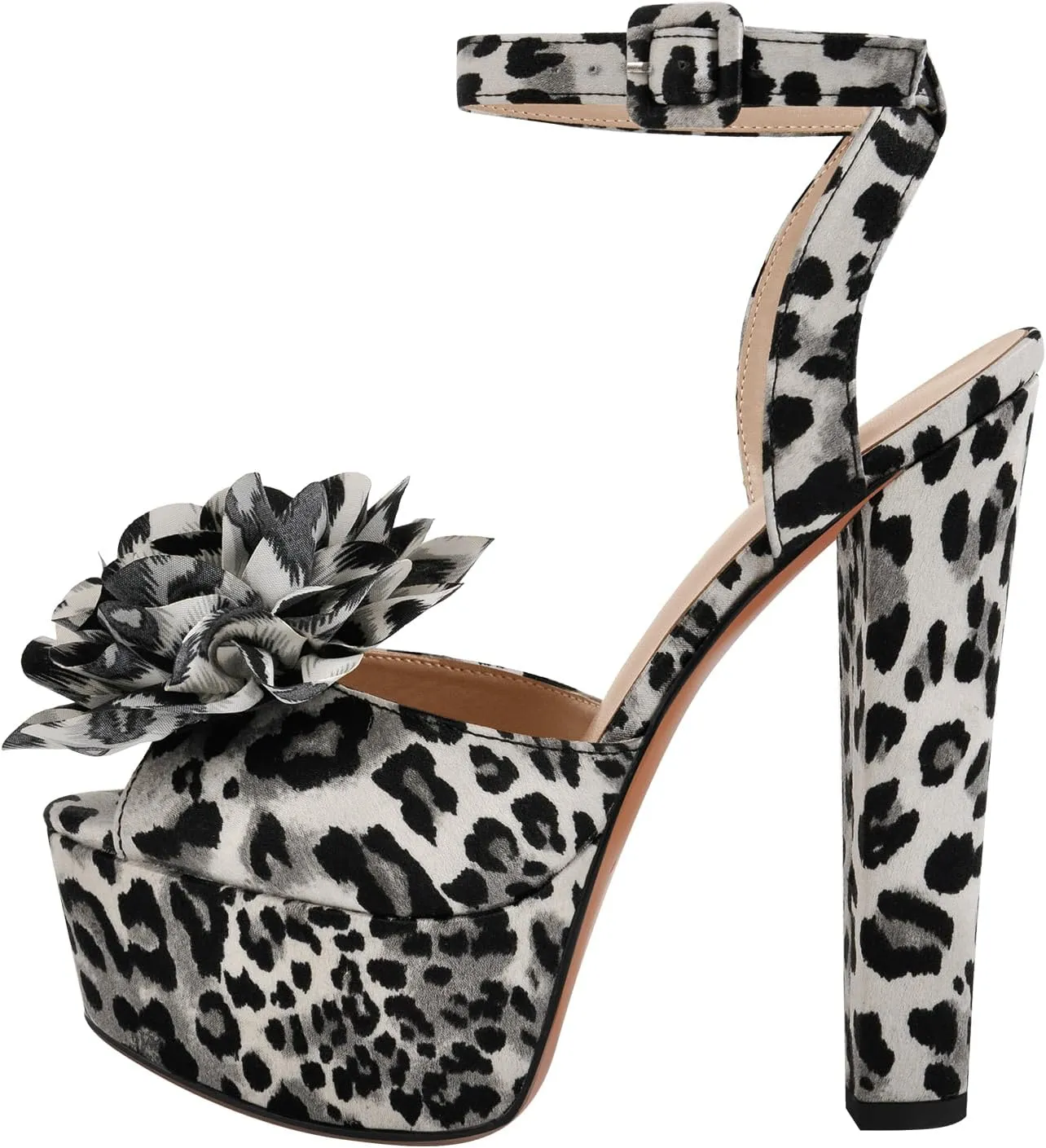 richealnini Platform Heel for Women Leopard Print Sandals Block Flower Heels