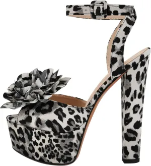richealnini Platform Heel for Women Leopard Print Sandals Block Flower Heels
