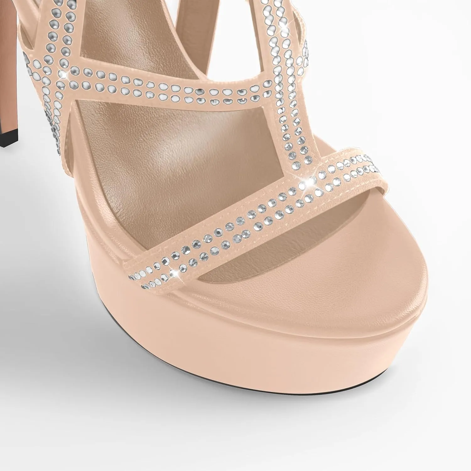 richealnini Rhinestone Strap Platform Sandals with Back Zipper Crystal Crisscross Straps Ankle Wrap Stiletto Punk Heels