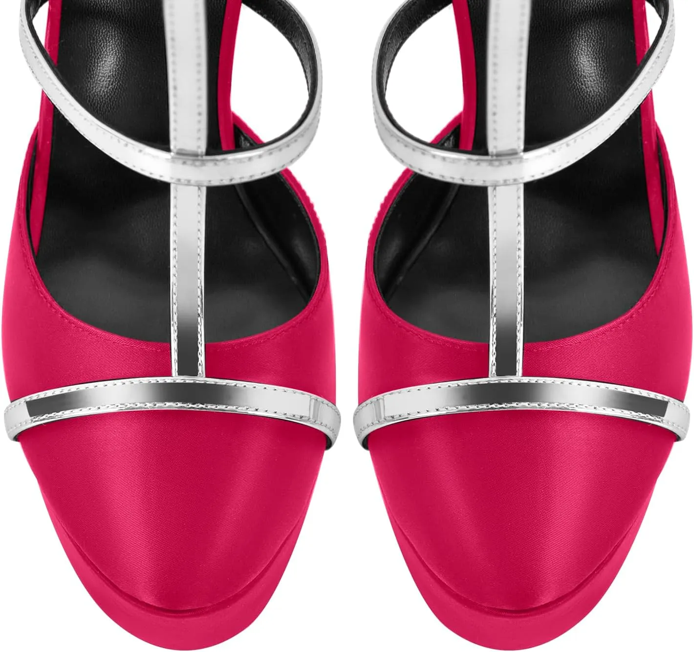 richealnini Silver Strap Heels for Women Closed Toe Platform Sandals Ankle Buckle Strap Slingback Stiletto High Heels Dress Shoes