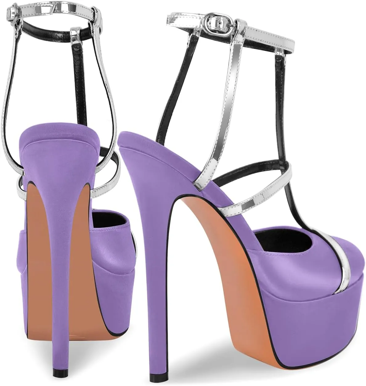 richealnini Silver Strap Heels for Women Closed Toe Platform Sandals Ankle Buckle Strap Slingback Stiletto High Heels Dress Shoes