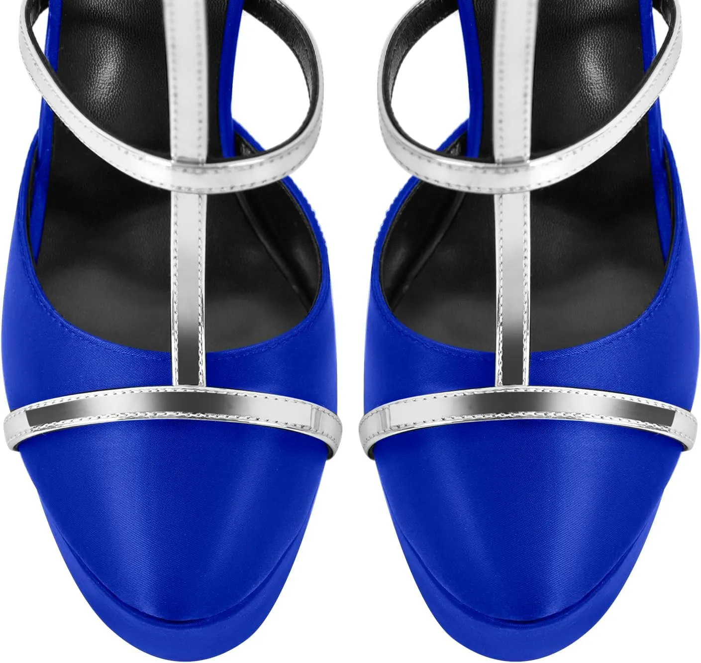 richealnini Silver Strap Heels for Women Closed Toe Platform Sandals Ankle Buckle Strap Slingback Stiletto High Heels Dress Shoes