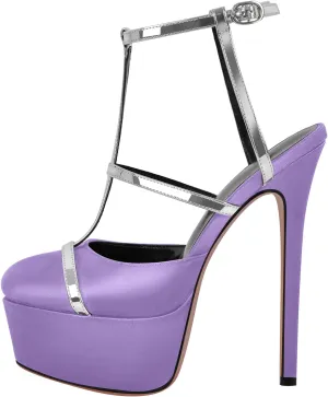 richealnini Silver Strap Heels for Women Closed Toe Platform Sandals Ankle Buckle Strap Slingback Stiletto High Heels Dress Shoes
