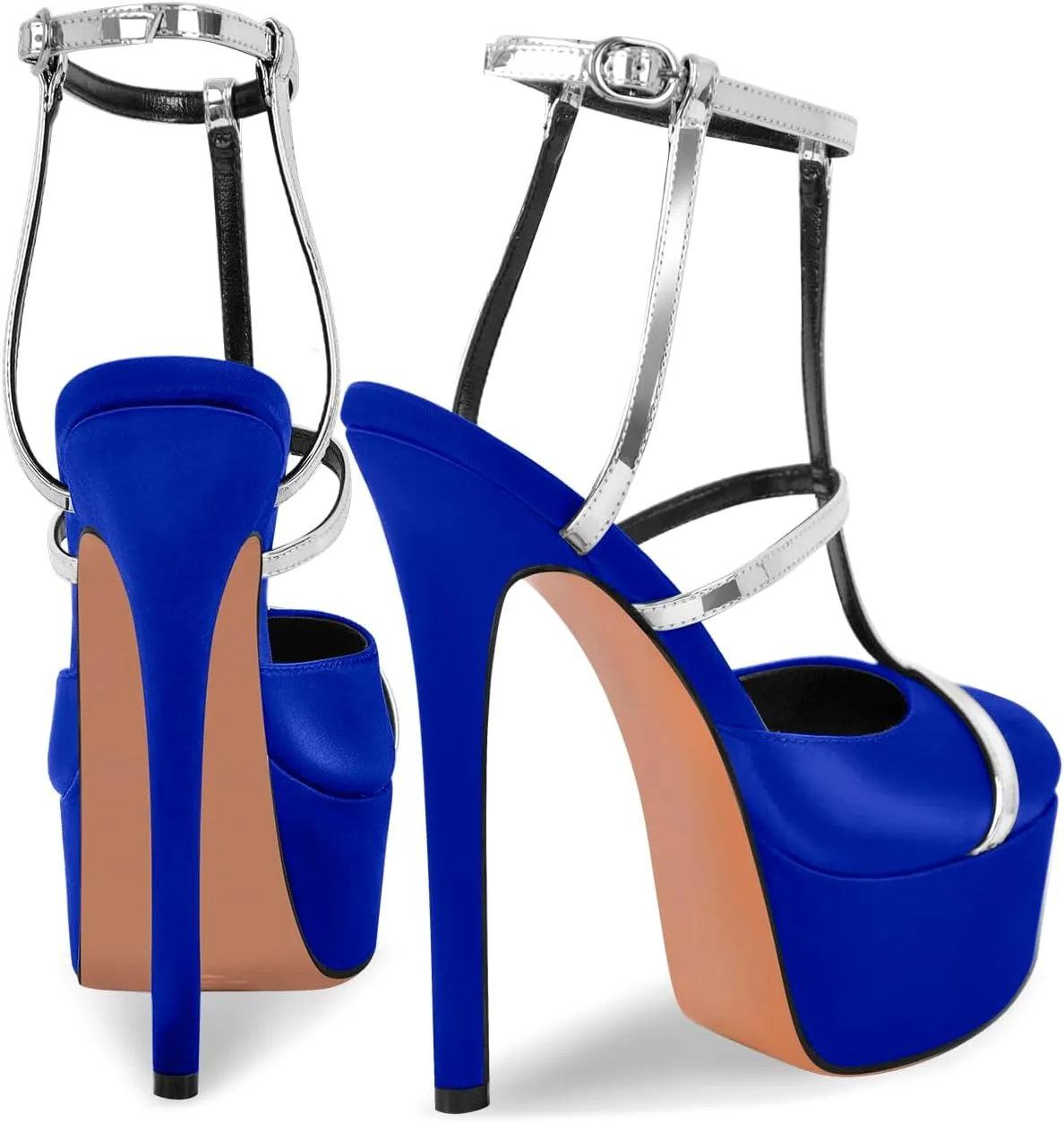 richealnini Silver Strap Heels for Women Closed Toe Platform Sandals Ankle Buckle Strap Slingback Stiletto High Heels Dress Shoes