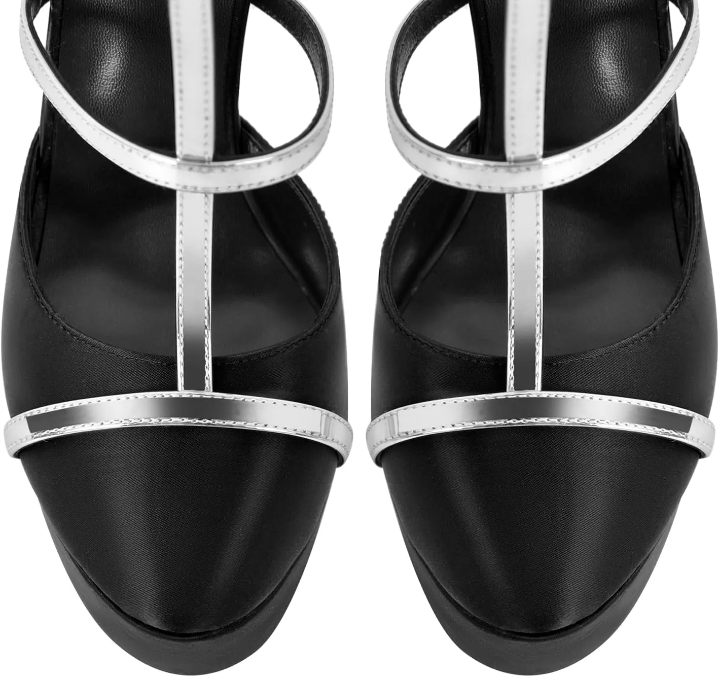 richealnini Silver Strap Heels for Women Closed Toe Platform Sandals Ankle Buckle Strap Slingback Stiletto High Heels Dress Shoes