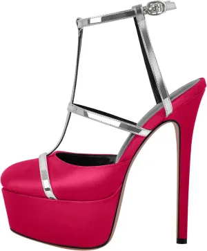 richealnini Silver Strap Heels for Women Closed Toe Platform Sandals Ankle Buckle Strap Slingback Stiletto High Heels Dress Shoes