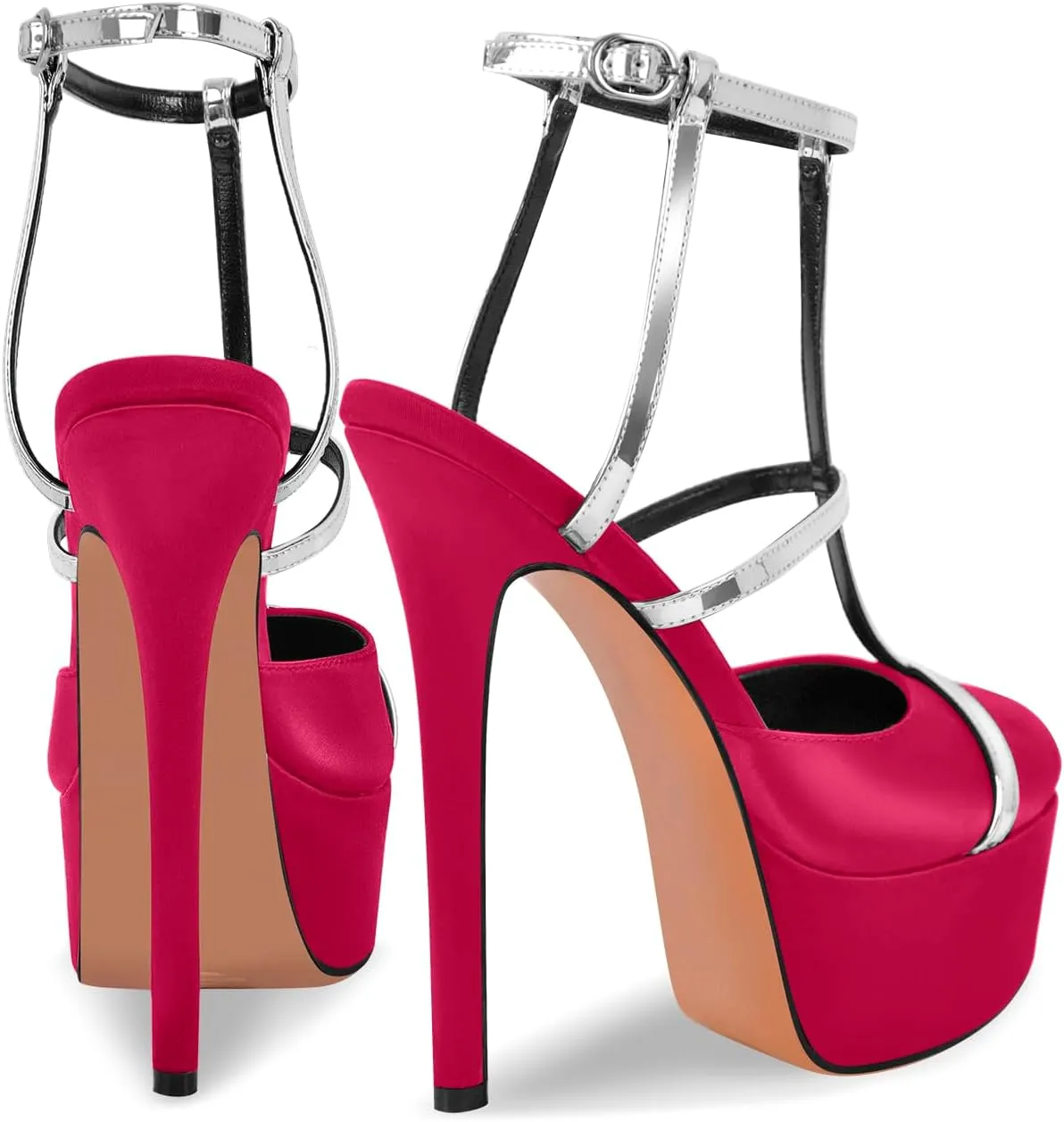 richealnini Silver Strap Heels for Women Closed Toe Platform Sandals Ankle Buckle Strap Slingback Stiletto High Heels Dress Shoes