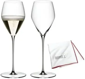 Riedel Veloce Champagne Wine Glasses (Set of 2) Bundle with Microfiber Polishing Cloth (2 Items)