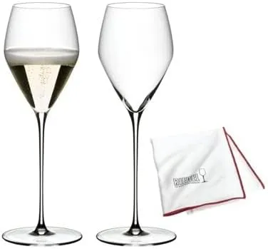 Riedel Veloce Champagne Wine Glasses (Set of 2) Bundle with Microfiber Polishing Cloth (2 Items)