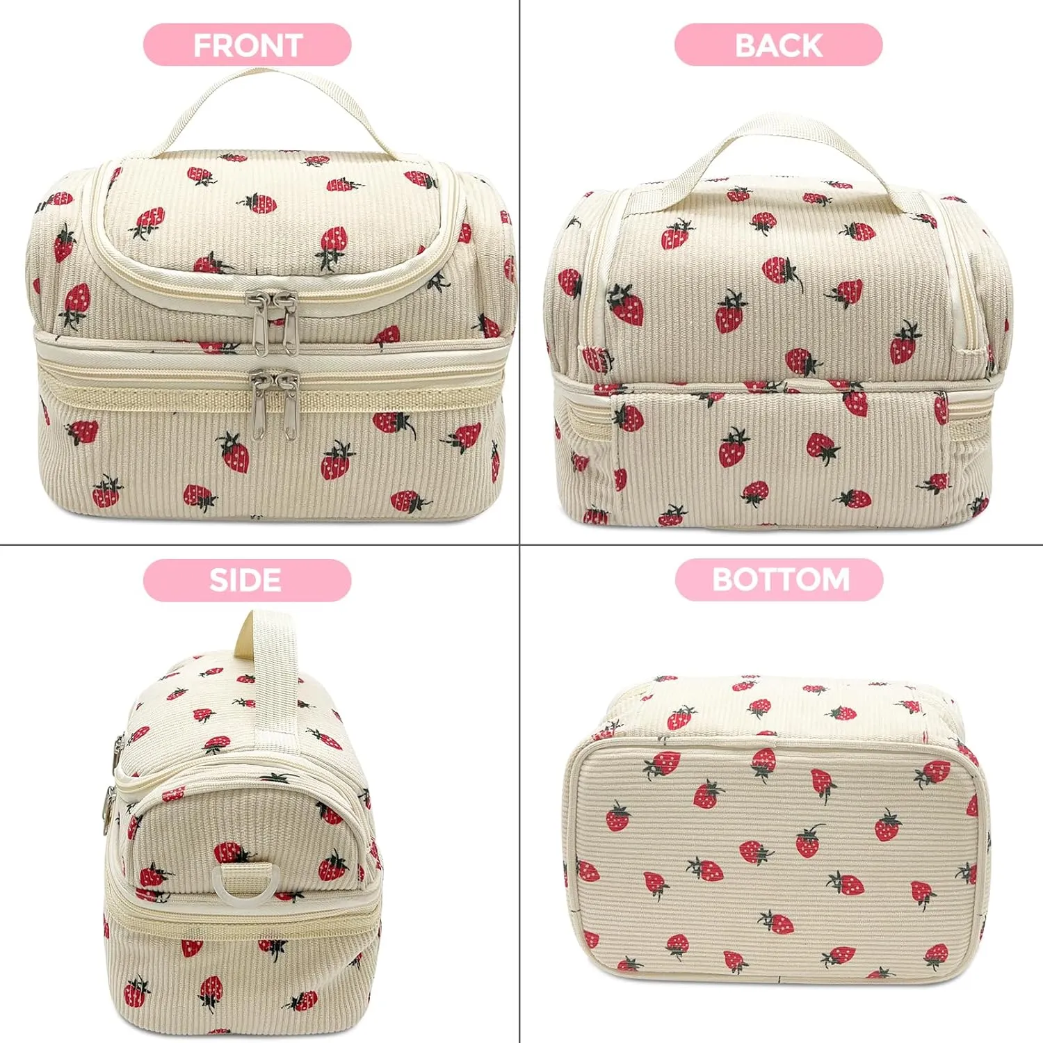 RLGPBON Insulated Lunch Bag for Girls and Women Large Reusable Lunch Box Cute Corduroy Lunch Tote Bags for Work Picnic or Travel