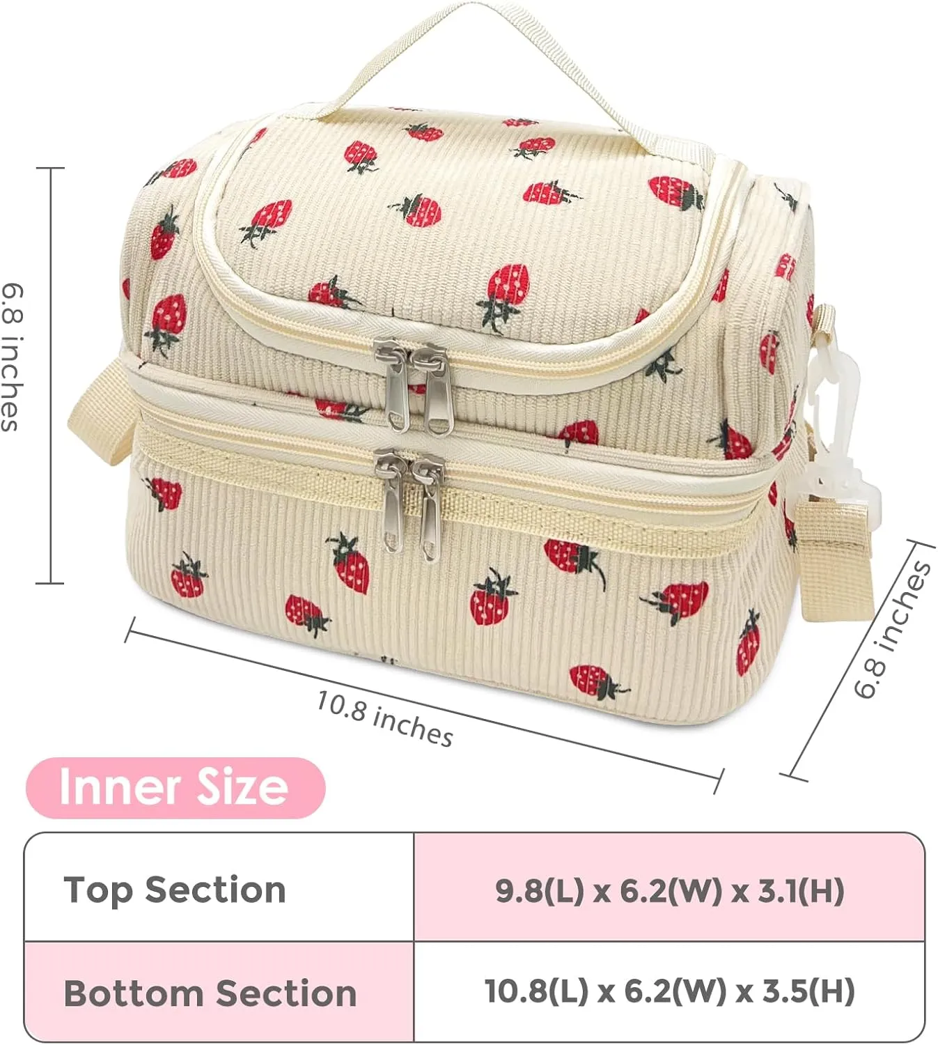 RLGPBON Insulated Lunch Bag for Girls and Women Large Reusable Lunch Box Cute Corduroy Lunch Tote Bags for Work Picnic or Travel