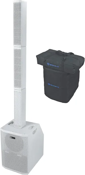 Rockville TITAN ARRAY SYSTEM White, 3200W Powered Column Array Speaker System, Dual 10” Subwoofers, (10) 3.5” Drivers, Bluetooth, Carry Bags Included, Perfect for DJs, Live Sound, and Events