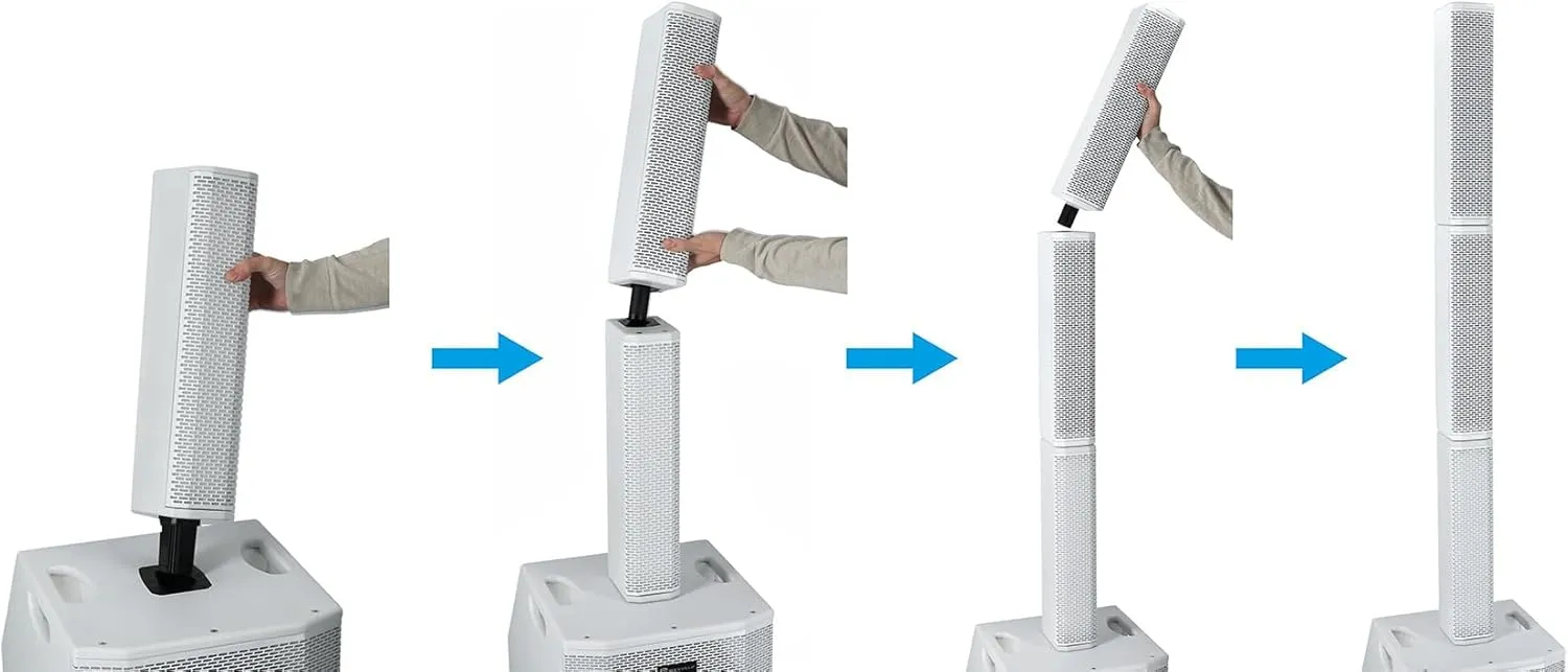 Rockville TITAN ARRAY SYSTEM White, 3200W Powered Column Array Speaker System, Dual 10” Subwoofers, (10) 3.5” Drivers, Bluetooth, Carry Bags Included, Perfect for DJs, Live Sound, and Events
