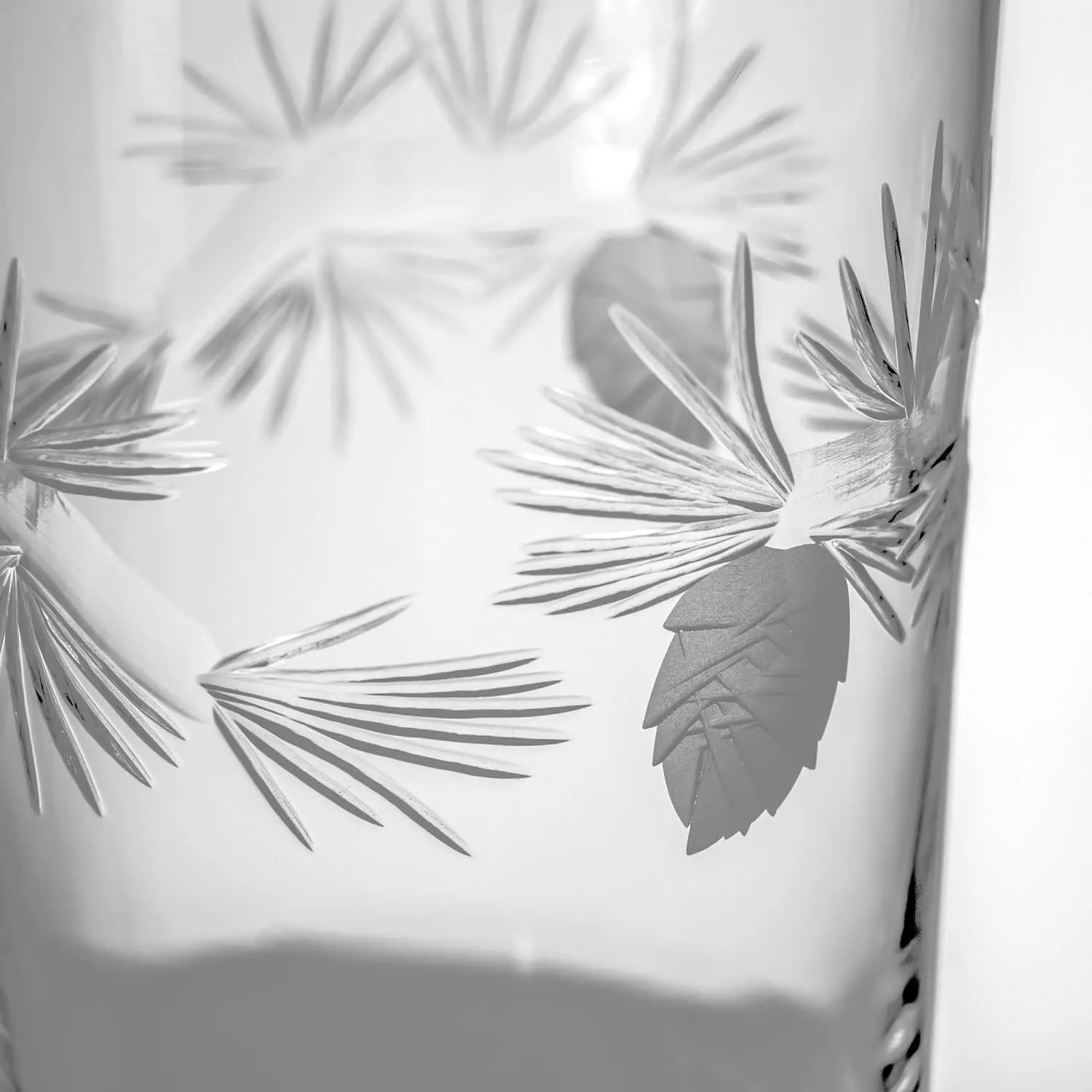 Rolf Glass Icy Pine Highball Glass | 15oz Cooler with Heavy Base | Lead-Free and Diamond-Wheel Engraved | Made in the USA | Pine Needle Design for Winter, Holidays, Christmas, Weddings | Set of 4