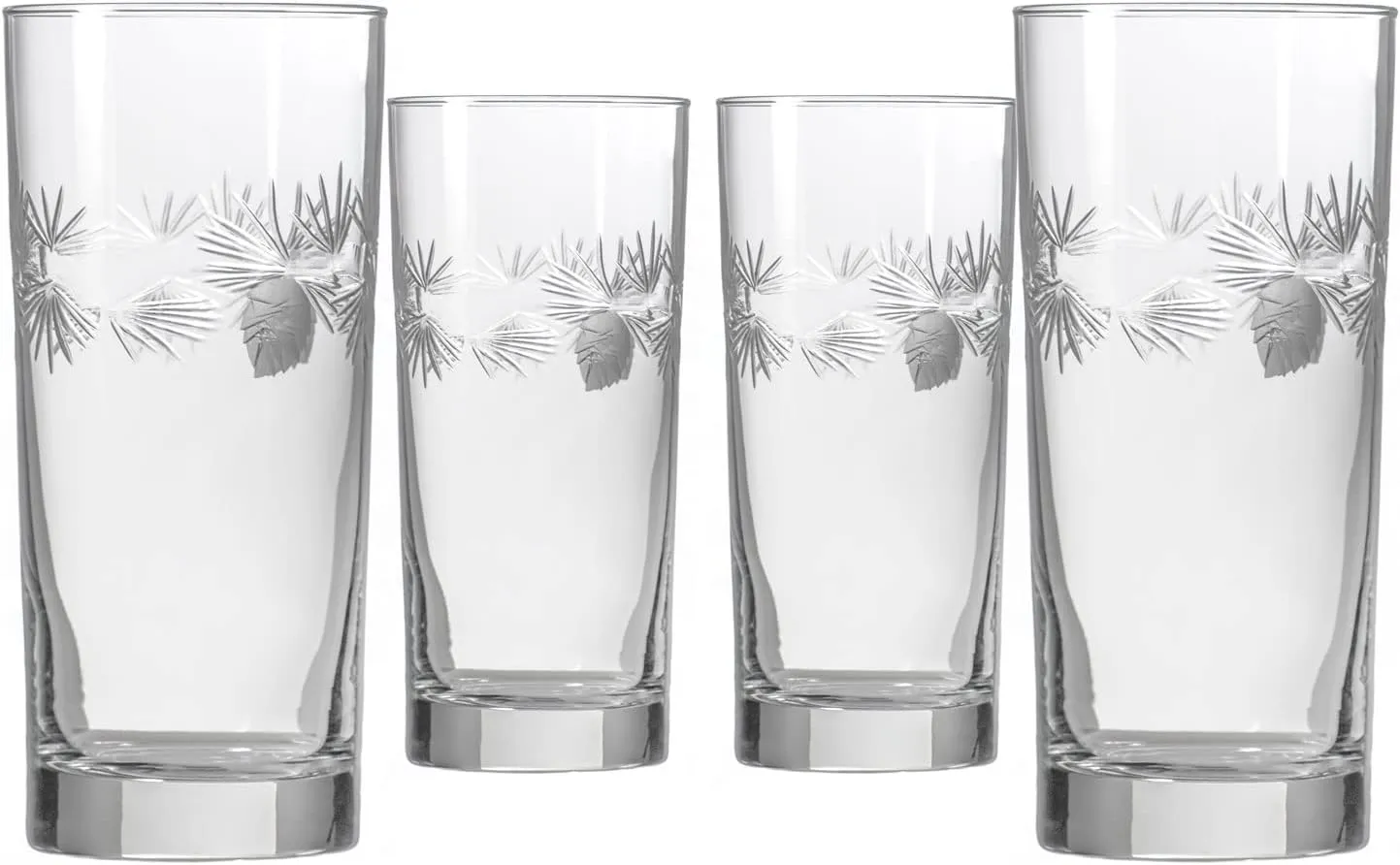 Rolf Glass Icy Pine Highball Glass | 15oz Cooler with Heavy Base | Lead-Free and Diamond-Wheel Engraved | Made in the USA | Pine Needle Design for Winter, Holidays, Christmas, Weddings | Set of 4