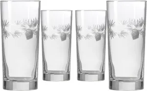 Rolf Glass Icy Pine Highball Glass | 15oz Cooler with Heavy Base | Lead-Free and Diamond-Wheel Engraved | Made in the USA | Pine Needle Design for Winter, Holidays, Christmas, Weddings | Set of 4