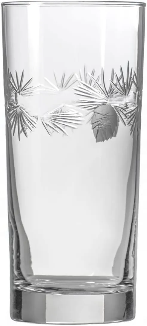 Rolf Glass Icy Pine Highball Glass | 15oz Cooler with Heavy Base | Lead-Free and Diamond-Wheel Engraved | Made in the USA | Pine Needle Design for Winter, Holidays, Christmas, Weddings | Set of 4