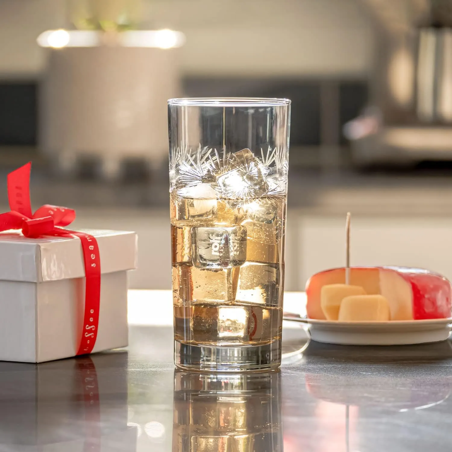 Rolf Glass Icy Pine Highball Glass | 15oz Cooler with Heavy Base | Lead-Free and Diamond-Wheel Engraved | Made in the USA | Pine Needle Design for Winter, Holidays, Christmas, Weddings | Set of 4