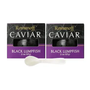 Romanoff Caviar Black Lumpfish, 2 oz (2 PACK) AND Mother of Pearl Caviar Spoon   LuxProdx Sticker