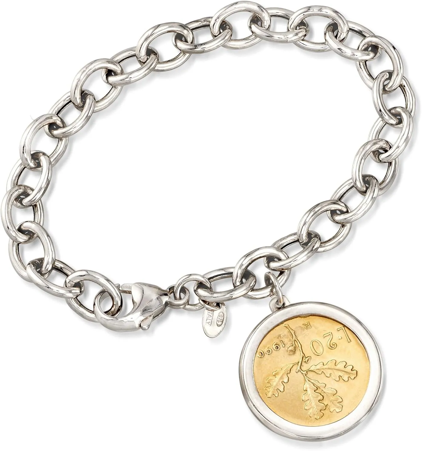 Ross-Simons Italian Genuine 20-Lira Coin Charm Bracelet in Sterling Silver
