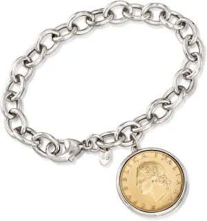 Ross-Simons Italian Genuine 20-Lira Coin Charm Bracelet in Sterling Silver