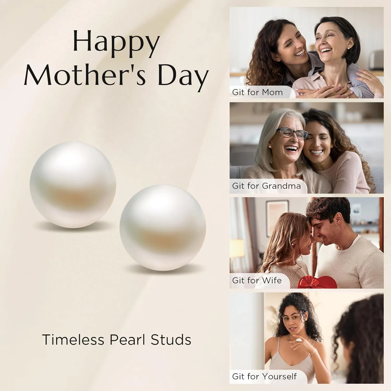 S925, AAAA  Round Freshwater Stud Pearl Earrings for Women, Timeless Elegant Gifts for Her Mom Wife, Mothers Day/Wedding Anniversary/Christmas