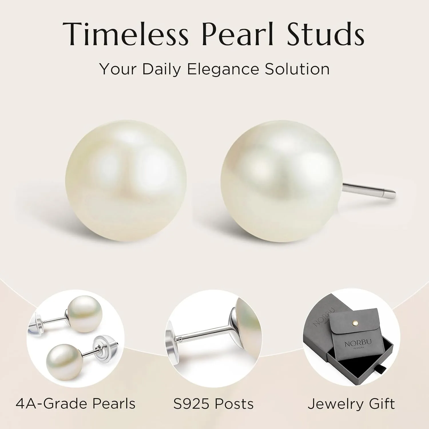 S925, AAAA  Round Freshwater Stud Pearl Earrings for Women, Timeless Elegant Gifts for Her Mom Wife, Mothers Day/Wedding Anniversary/Christmas