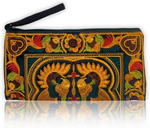 Sabai Jai - Embroidered Ethnic Clutch Purse Handbag for Women - Handmade Boho Bird Flower Wristlet