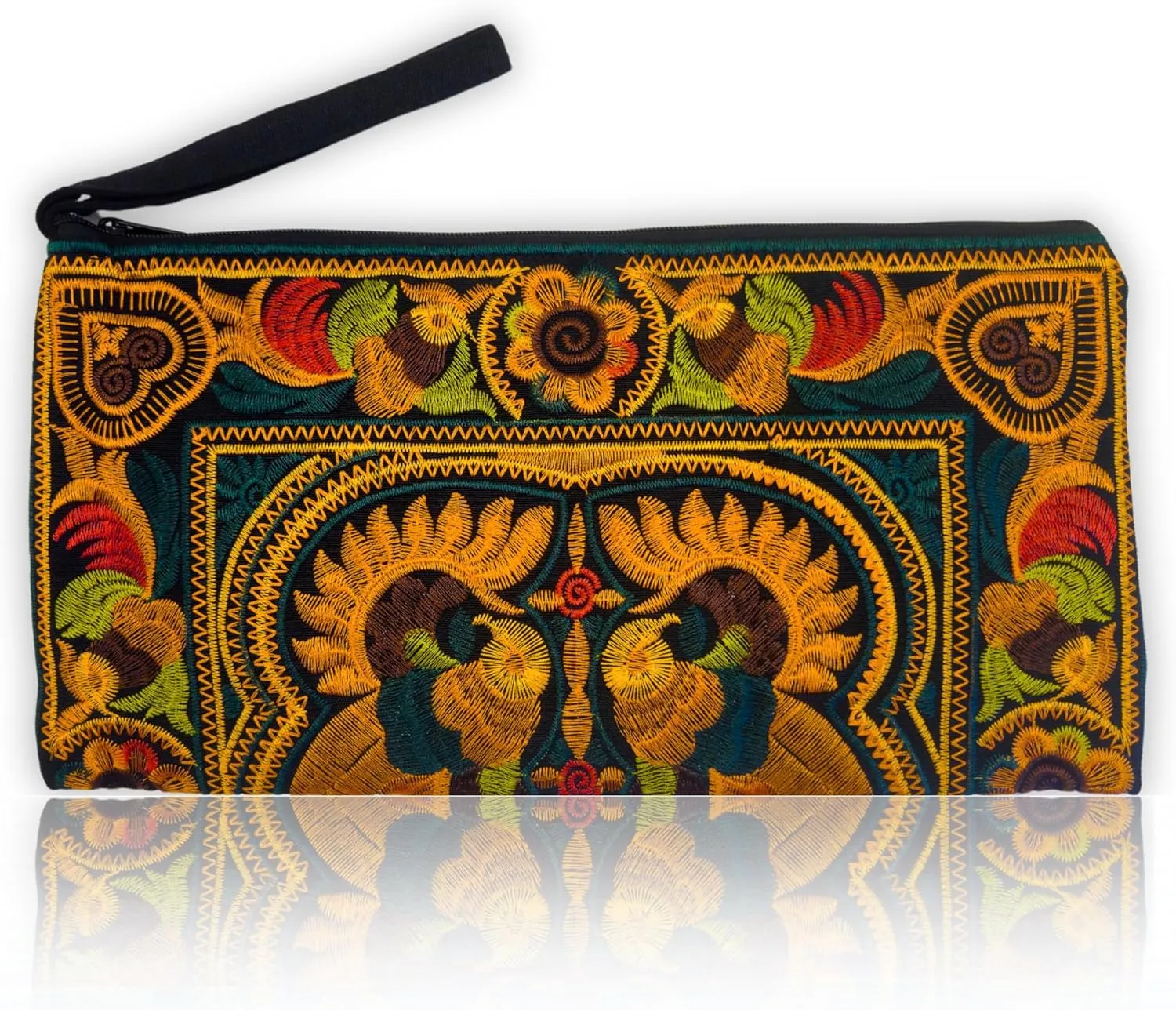 Sabai Jai - Embroidered Ethnic Clutch Purse Handbag for Women - Handmade Boho Bird Flower Wristlet