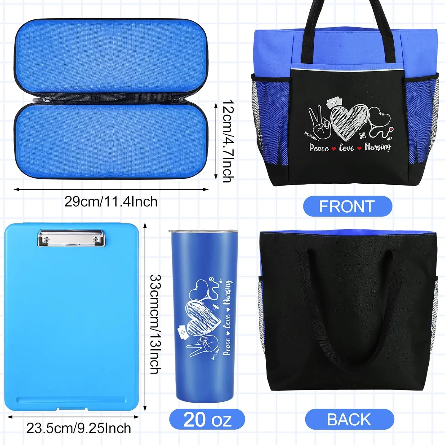 Sabary 5 Pcs Best Nurses Week Gifts Women Tote Bag Set Appreciation Tote Bag Gift for Graduation Teacher Nurse Employee(Blue,Classic)