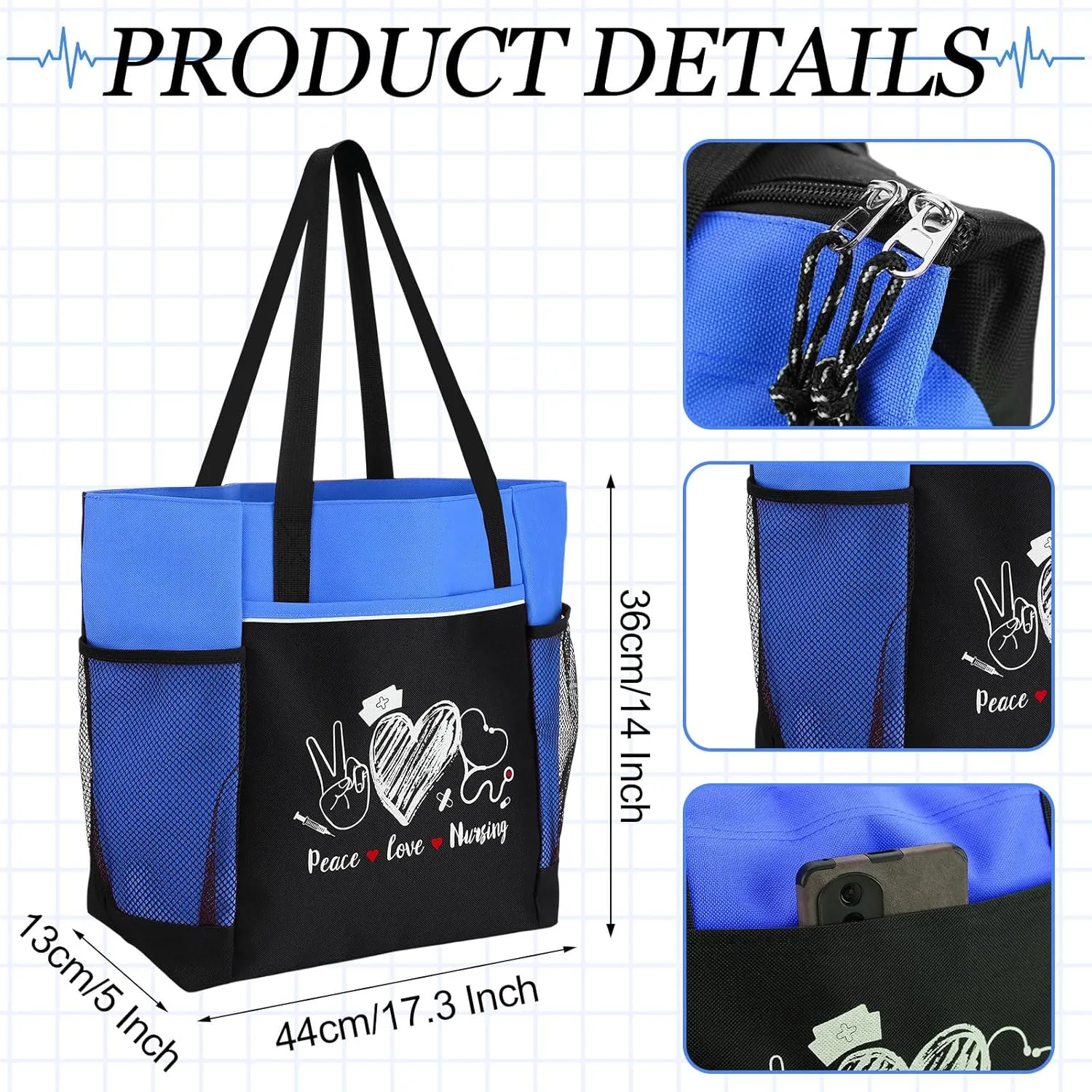 Sabary 5 Pcs Best Nurses Week Gifts Women Tote Bag Set Appreciation Tote Bag Gift for Graduation Teacher Nurse Employee(Blue,Classic)