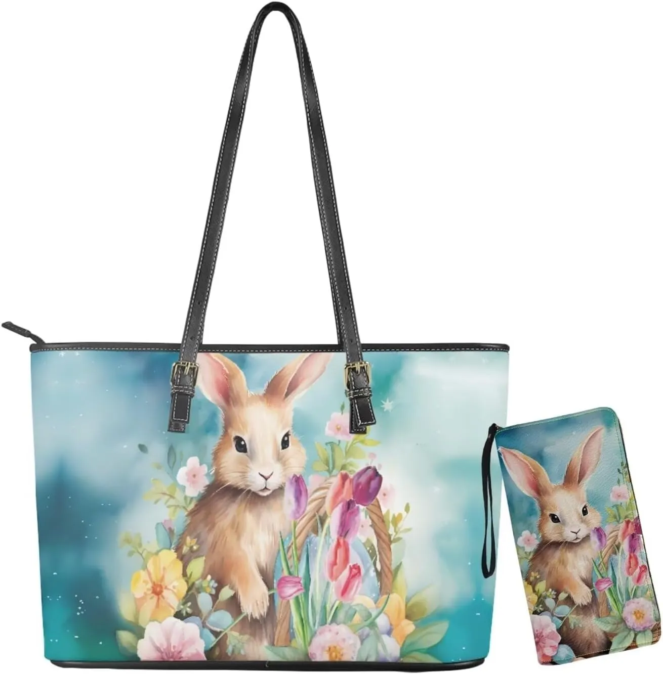 Saddle Purses for Women Easter Day Shoulder Bags Zipper Wallet 2 Pcs
